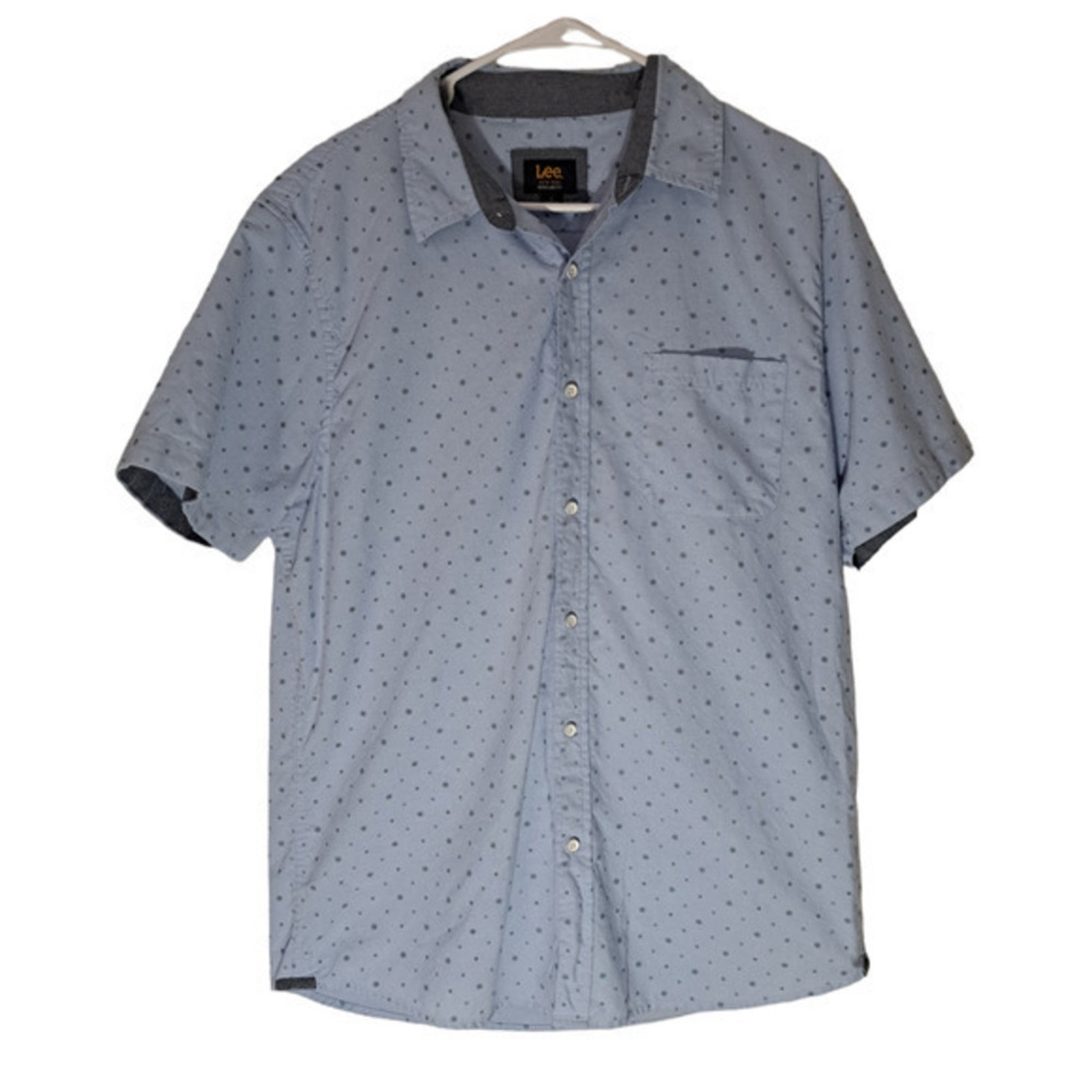 Lee Mens Short Sleeve Collared Button Up Regular Fit Shirt White Sz L